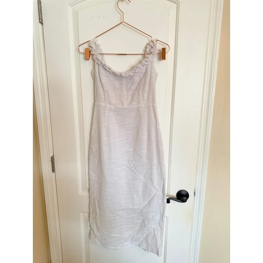 Petal‎ + Pup Dress Womens 4 White Off Shoulder Ruffle Midi Cotton ABG03 03629 - Picture 4 of 9